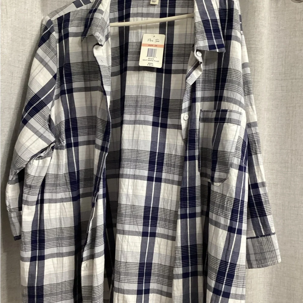Per Se Blue and White Casual Button Down Shirt - Picture 3 of 9